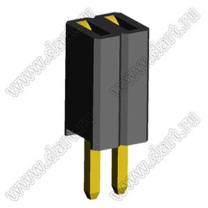 2206SA-02G-46 (PBS1.27-02, DS1065-01-1x02) гнездо однорядное прямое; P=1,27мм; H=4,6мм; 2-конт.