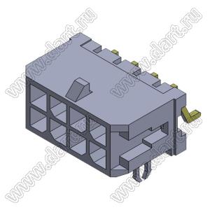 3000WR-S-F-2X04P (Micro-Fit 3.0™ MOLEX 043045-0806) вилка на плату двухрядная угловая SMD с защелками в плату; шаг 3,0мм; 2x4-конт.