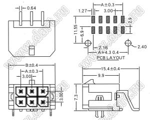 3000WR-S-F-2X04P (Micro-Fit 3.0™ MOLEX 043045-0806) вилка на плату двухрядная угловая SMD с защелками в плату; шаг 3,0мм; 2x4-конт.