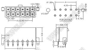 4200WVK-F-2X05P (Mini-Fit Jr.™ MOLEX 039299102, MF-10MB) вилка на плату прямая двухрядная с фиксаторами в плату и с выводами в плату плоского сечения; шаг 4,2мм; 2x5-конт.