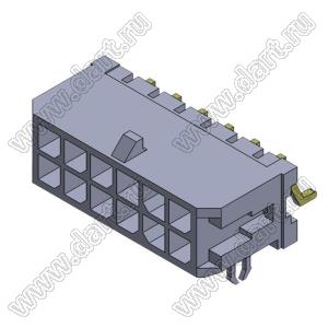 3000WR-S-F-2X06P (Micro-Fit 3.0™ MOLEX 043045-1206) вилка на плату двухрядная угловая SMD с защелками в плату; шаг 3,0мм; 2x6-конт.