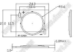 RF-W5ZM24T33 светодиод COB на керамической подложке; белый; 5000К; P=33мВт; 2680...3740лм