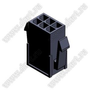 3000HM-2x03P-1 (Micro-Fit 3.0™ MOLEX 43020-0600, MF30-HMD1-06, 5561-06, MMF 2x3 F, MF3-6F, WW300-M2x3) колодка на кабель (вилка) двухрядная с защелками в панель; шаг 3,0мм; P 3,00мм; 2x3-конт.