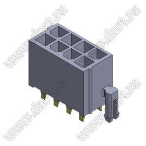 4200WVK-F-2X04P (Mini-Fit Jr.™ MOLEX 039299082, MF-08MB) вилка на плату прямая двухрядная с фиксаторами в плату и с выводами в плату плоского сечения; шаг 4,2мм; 2x4-конт.