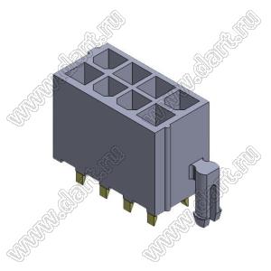 4200WVK-F-2X04P (Mini-Fit Jr.™ MOLEX 039299082, MF-08MB) вилка на плату прямая двухрядная с фиксаторами в плату и с выводами в плату плоского сечения; шаг 4,2мм; 2x4-конт.