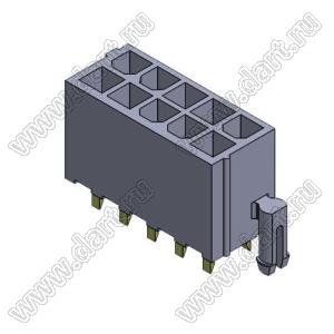 4200WVK-F-2X05P (Mini-Fit Jr.™ MOLEX 039299102, MF-10MB) вилка на плату прямая двухрядная с фиксаторами в плату и с выводами в плату плоского сечения; шаг 4,2мм; 2x5-конт.