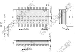 DHA-10TQR переключатель для поверхностного (SMD) монтажа; 10-позиц.; шаг 1,27мм