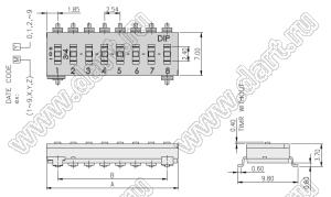 TIMR-08 переключатель типа DIP; 8-позиц.; шаг 2,54мм