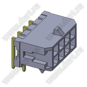 3000WR-2x04P (Micro-Fit 3.0™ MOLEX 043045-0800, MFGK-08, 5561R-08, MF3-8MRA, WW300-R2x4) вилка на плату двухрядная угловая; шаг 3,0мм; 2x4-конт.