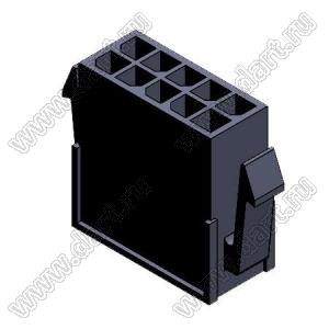 3000HM-2x05P-1 (Micro-Fit 3.0™ MOLEX 43020-1000, MF30-HMD1-10, 5561-10, MMF 2x5 F, MF3-10F, WW300-M2x5) колодка на кабель (вилка) двухрядная с защелками в панель; шаг 3,0мм; P 3,00мм; 2x5-конт.