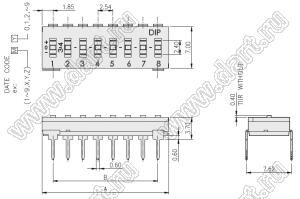 TII-04 переключатель типа DIP; 4-позиц.; шаг 2,54мм