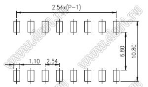 NPM-08 переключатель типа DIP (PIANO) для поверхностного (SMD) монтажа; 6-позиц.; шаг=2,54мм