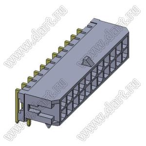 3000WR-2x11P (Micro-Fit 3.0™ MOLEX 043045-2200, MFGK-22, 5561R-22, MF3-22MRA, WW300-R2x11) вилка на плату двухрядная угловая; шаг 3,0мм; 2x11-конт.