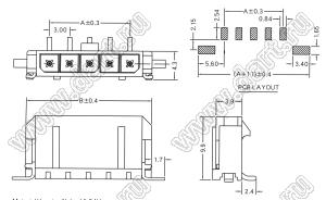 3000WV-S-03P (Micro-Fit 3.0™ MOLEX 043650-0324) вилка на плату однорядная прямая SMD шаг 3,0 мм; 3 конт.; шаг 3,0мм; 3-конт.