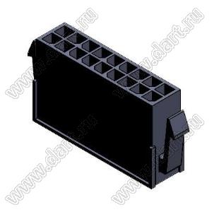 3000HM-2x09P-1 (Micro-Fit 3.0™ MOLEX 43020-1800, MF30-HMD1-18, 5561-18, MMF 2x9 F, MF3-18F, WW300-M2x9) колодка на кабель (вилка) двухрядная с защелками в панель; шаг 3,0мм; P 3,00мм; 2x9-конт.