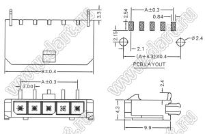 3000WV-S-F-09P (Micro-Fit 3.0™ MOLEX 043650-0921) вилка на плату однорядная прямая SMD с защелками в плату шаг 3,0 мм; 9 конт.; шаг 3,0мм; 9-конт.