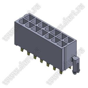 4200WVK-F-2X07P (Mini-Fit Jr.™ MOLEX 039299142, MF-14MB) вилка на плату прямая двухрядная с фиксаторами в плату и с выводами в плату плоского сечения; шаг 4,2мм; 2x7-конт.