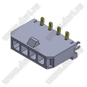 3000WV-S-F-04P (Micro-Fit 3.0™ MOLEX 043650-0421) вилка на плату однорядная прямая SMD с защелками в плату шаг 3,0 мм; 4 конт.; шаг 3,0мм; 4-конт.