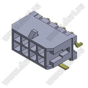 3000WR-S-2X04P (Micro-Fit 3.0™ MOLEX 043045-0809, MF30-SHE1-08) T/R вилка на плату двухрядная угловая SMD; шаг 3,0мм; 2x4-конт.