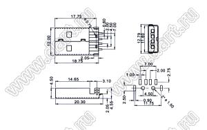 US01-025 вилка USB2.0 на плату SMD тип A
