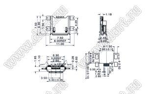US10-099 розетка микро USB2.0 для поверхностного (SMD) монтажа, 5 конт.