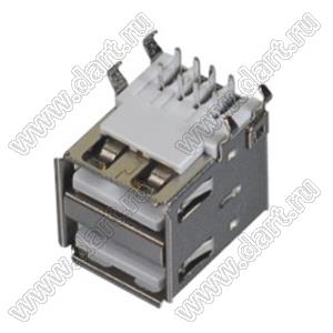 US01-225ST (5075AR-08B-WH) сдвоенные розетки USB2.0 на плату для выводного монтажа угловые горизонтальная тип A