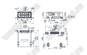 US10-035 розетка мини USB2.0 для поверхностного (SMD) монтажа, 10 конт.