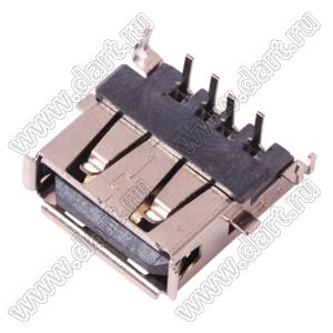 US01-563 розетка USB2.0 на плату для выводного монтажа угловая горизонтальная тип A