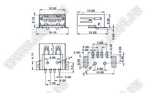 US01-661 розетка USB2.0 на плату SMD тип A