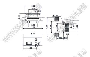US10-061 розетка мини USB2.0 для поверхностного (SMD) монтажа, 8 конт.