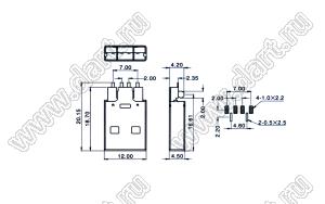 US01-588 вилка USB2.0 на плату SMD тип A