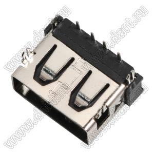 US01-684 розетка USB2.0 на плату для выводного монтажа угловая горизонтальная тип A