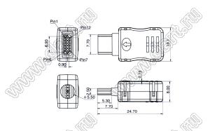 US10-037 вилка мини USB2.0 на кабель, 12 конт.