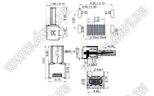 US10-065 вилка мини USB2.0 для поверхностного (SMD) монтажа, 8 конт.