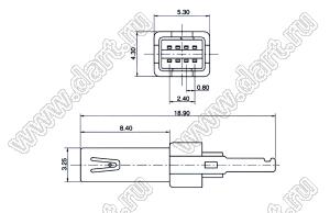 US10-064 вилка мини USB2.0 для выводного монтажа, 8 конт.