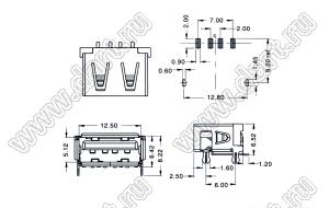 US01-613 розетка USB2.0 на плату SMD тип A