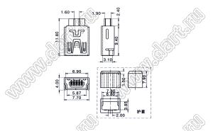 US01-546 (HW-MU-5F-24) розетка мини USB2.0 на кабель, 5 конт.