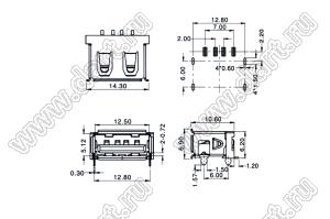 US10-080 розетка USB2.0 на плату SMD тип A