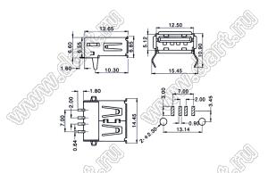 US01-164 розетка USB2.0 на плату SMD тип A
