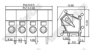 KF250-5.0A-01P-14 клеммник нажимной; шаг=5мм; H=13,00мм; I max=8/9А; U=300/400В