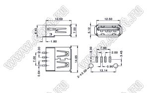 US01-158 розетка USB2.0 на плату SMD тип A