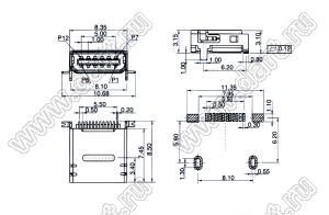 US10-034 розетка мини USB2.0 для поверхностного (SMD) монтажа, 12 конт.