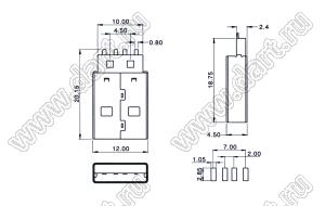 US01-455 вилка USB2.0 на плату SMD тип A