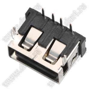US01-480 розетка USB2.0 на плату для выводного монтажа угловая горизонтальная тип A