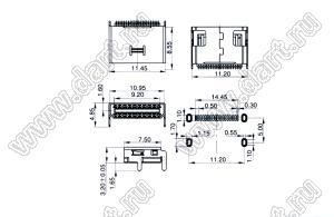 US10-050 розетка мини USB2.0 для поверхностного (SMD) монтажа, 18 конт.