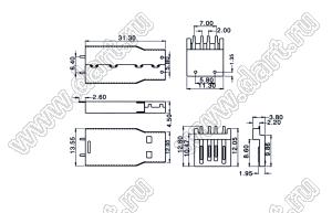 US01-019 вилка USB2.0 на кабель тип A