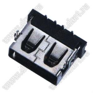 US10-082 розетка USB2.0 на плату для выводного монтажа угловая горизонтальная тип A