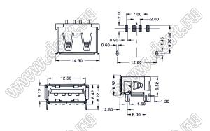 US01-426 розетка USB2.0 на плату SMD тип A