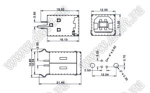 US01-318ST розетка USB2.0 на плату для выводного монтажа прямая тип B