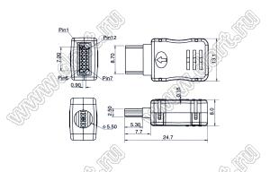 US10-036 вилка мини USB2.0 на кабель, 14 конт.